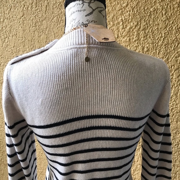 GAP Black & Cream Striped Long Sleeve Sweater Top & New Necklace, M - Picture 7 of 12